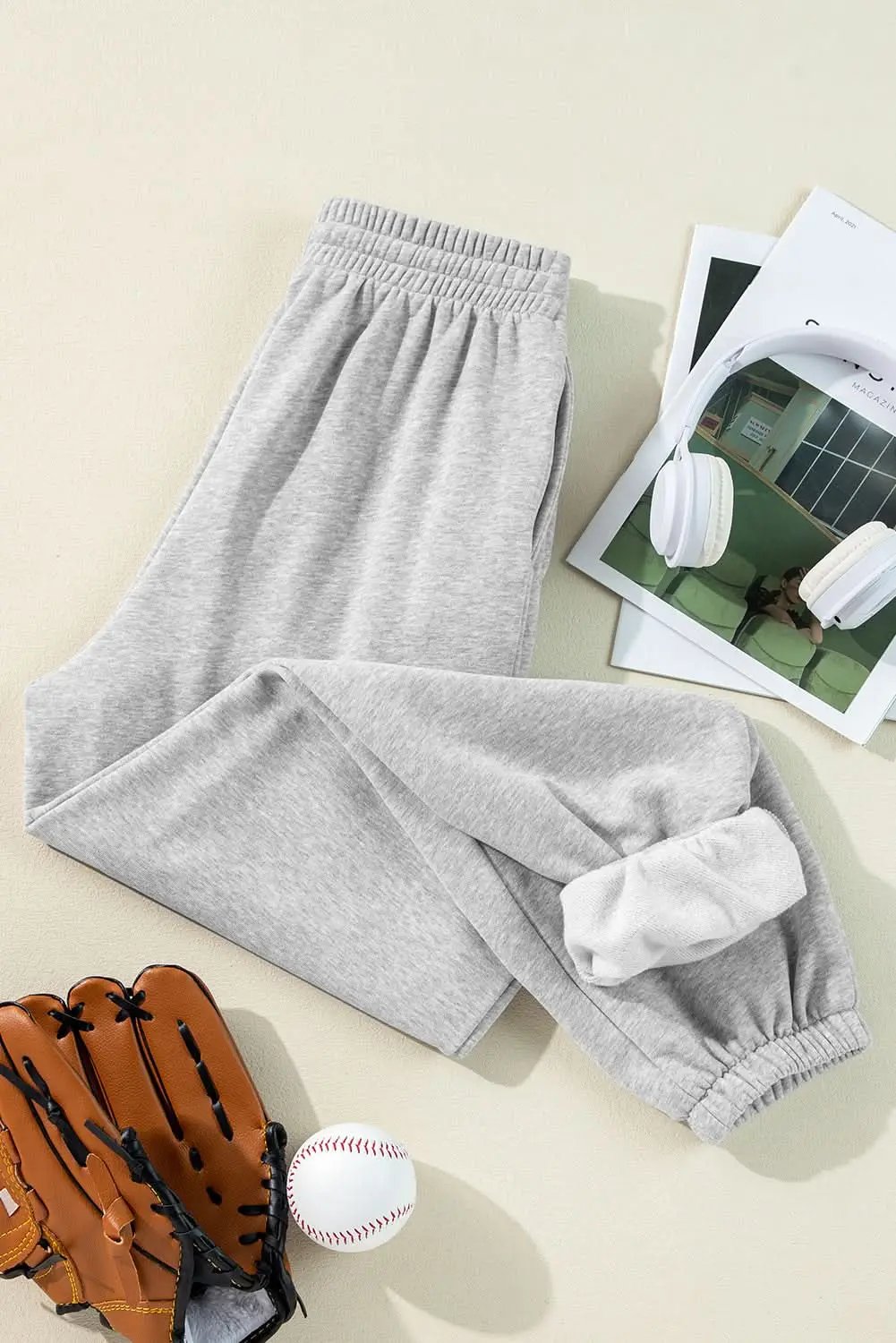 Light grey fleece-lined joggers - Love Salve